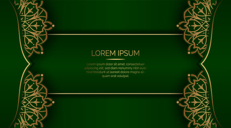 green background, with golden mandala ornamentのイラスト素材