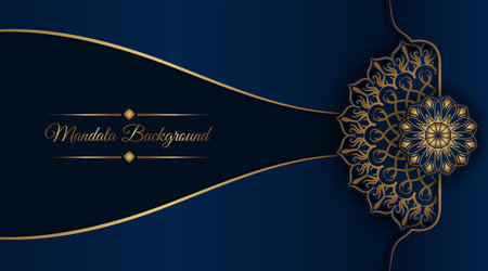 luxury blue background, with golden mandala ornamentのイラスト素材