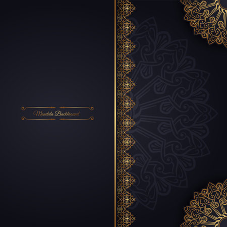 Black background with golden mandala ornamentのイラスト素材