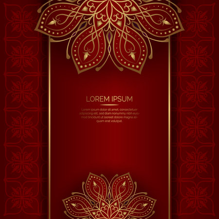 Red background with mandala ornamentのイラスト素材
