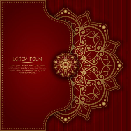 red luxury background, with gold mandala ornamentのイラスト素材
