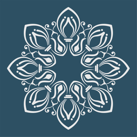 vector mandala, round decoration, white on blueのイラスト素材