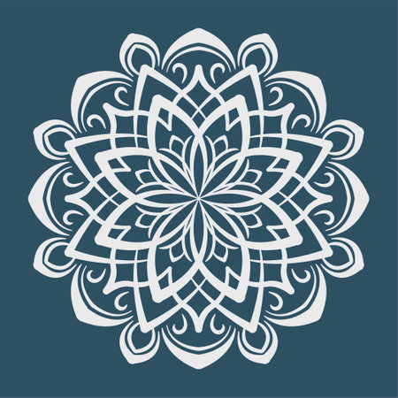 vector mandala, round decoration, white on blueのイラスト素材
