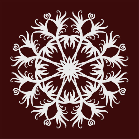 vector mandala, round decoration, white on redのイラスト素材