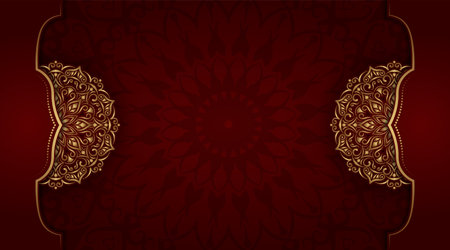 ornamental red background, with gold mandala decorationのイラスト素材