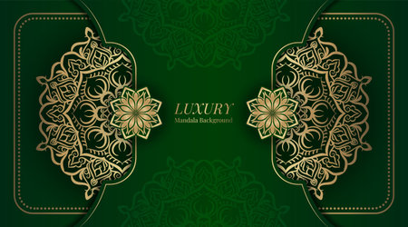 Green background  with golden mandalaのイラスト素材