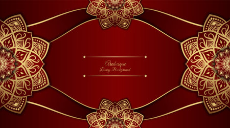 red luxury background, with gold mandala ornamentのイラスト素材