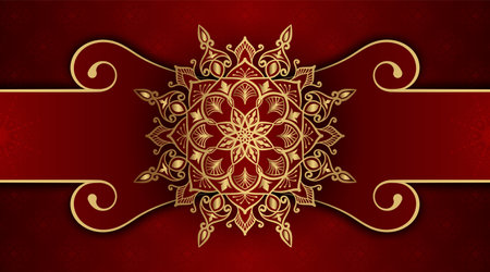 red luxury background, with gold mandala ornamentのイラスト素材