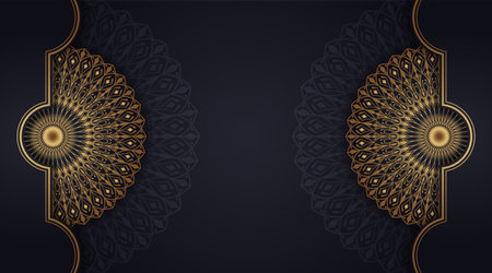 Black background with golden mandala ornamentのイラスト素材