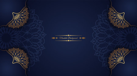 luxury mandala background, blue and gold, design vectorのイラスト素材