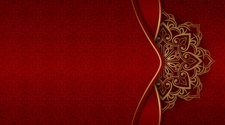 red luxury background, with gold mandala ornamentのイラスト素材