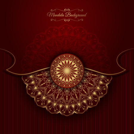 red luxury background, with gold mandala ornamentのイラスト素材