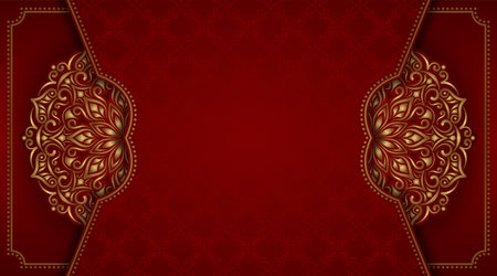 ornamental red background, with gold mandala decorationのイラスト素材