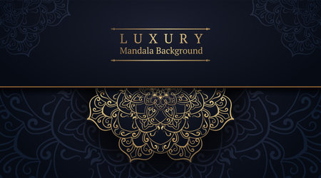 Black background with golden mandala ornamentのイラスト素材