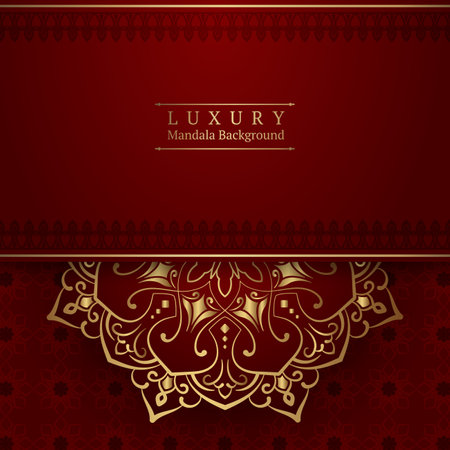 Red background with golden mandala ornamentのイラスト素材