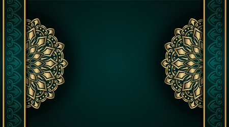 Green background with golden mandalaのイラスト素材
