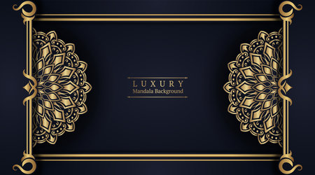 Black background with golden mandala ornamentのイラスト素材