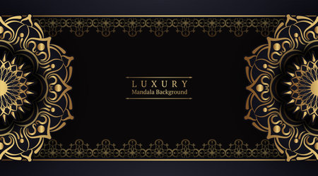 luxury black background, with gold mandalaのイラスト素材