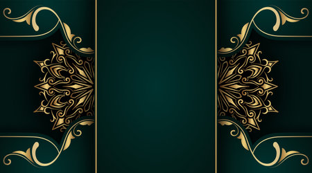 Green background with golden mandala ornamentのイラスト素材