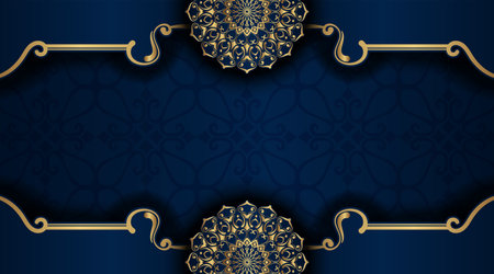 Blue background with golden mandala ornamentのイラスト素材