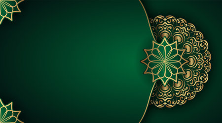 Green luxury background, with gold mandala ornamentのイラスト素材