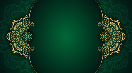 luxury Green background, with gold mandalaのイラスト素材