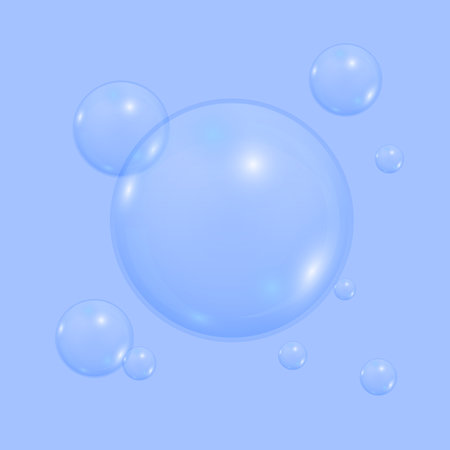 A calming scene of translucent bubbles floating against a soft blue background, evoking a sense of tranquility and lightness.のイラスト素材
