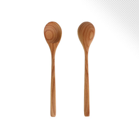 Wooden spoon on transparent background, front and backの写真素材