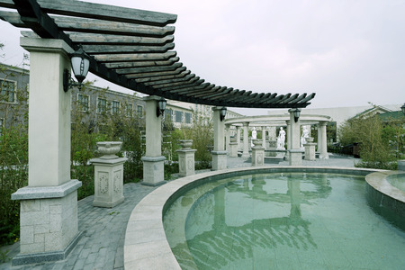 Awning walkway at poolsideのeditorial素材