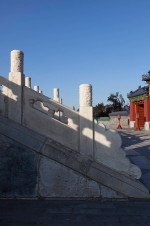 Ancient staircase handrail design in the forbidden cityのeditorial素材