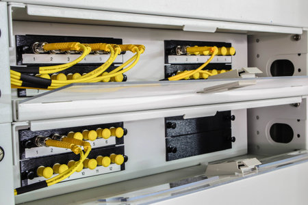 optic fiber in rackの写真素材