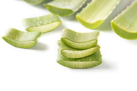 aloevera fresh leaf. isolated over whiteの写真素材