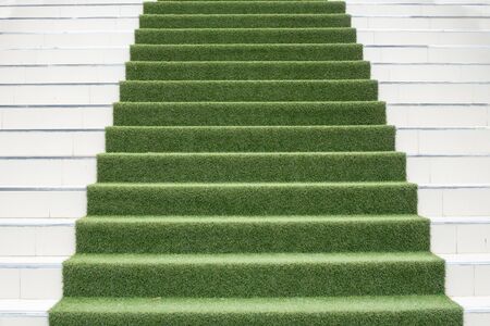 Conceptual image of Green grass staircase with like green plantの写真素材