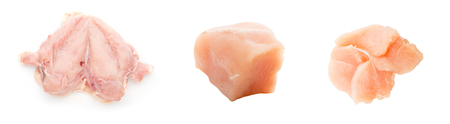 Raw chicken breast fillets isolated on whiteの写真素材