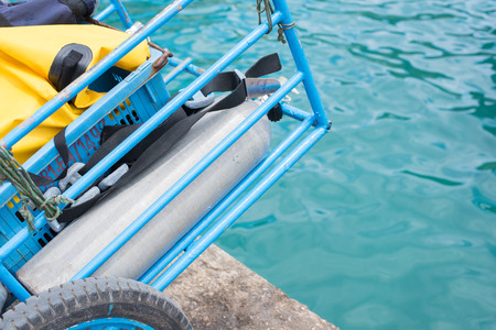 Oxygen tank for diving, Thailandの写真素材
