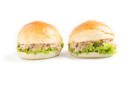 tuna mini burger isolated on white backgroundの写真素材