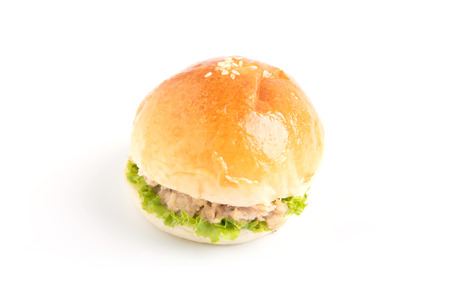 tuna mini burger isolated on white backgroundの写真素材