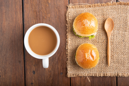 tuna mini burger on tableの写真素材