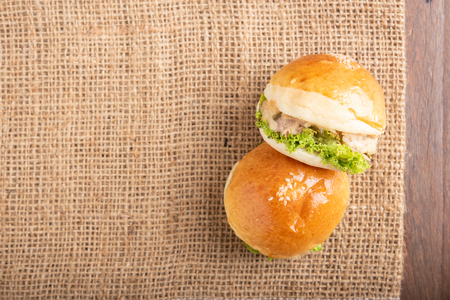 tuna mini burger on tableの写真素材