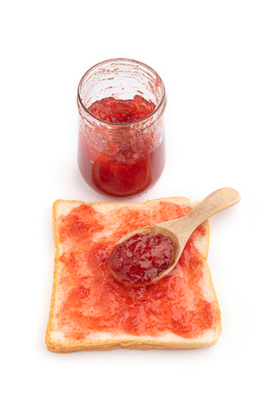 Toast sandwiches with strawberry jam isolated on white background, top viewの写真素材