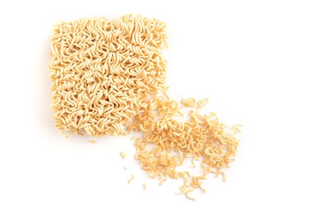 Detail of fast cooking noodles on white background.の写真素材