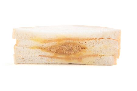 sandwiches with Bologna and dried shredded pork on white background.の写真素材