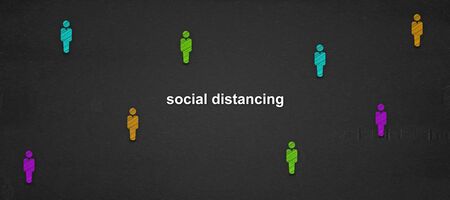 Social distancing concept people standing away to prevent COVID-19 coronavirus diseaseの写真素材