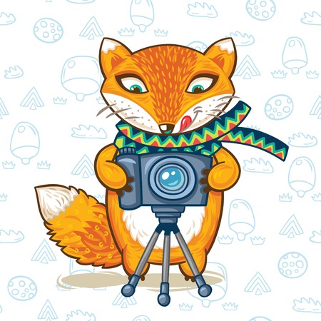 Print with cartoon photographer fox. Vector illustrationのイラスト素材
