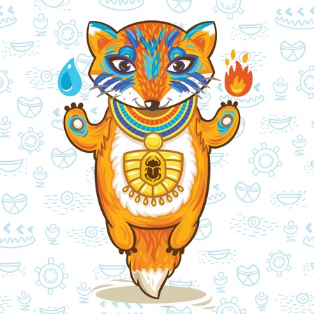 Print with cartoon egyptian fox. Vector illustrationのイラスト素材