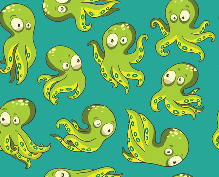 Vector octopus background in green colors. Comics printのイラスト素材