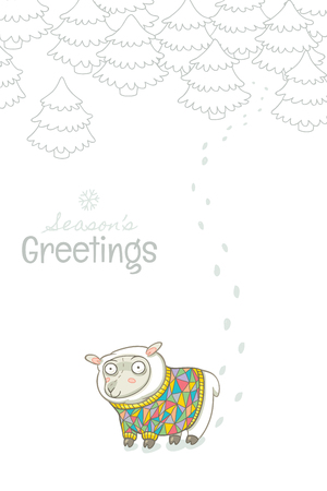 Christmas and New Year card with sheep knitted sweaterのイラスト素材