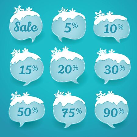 Collection of winter sale lables in snow. Vector illustrationのイラスト素材