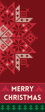 Banner design vertical background with knitted texture. Christmas banner with snowflake. Vector illustration for winter holiday in scandinavian styleのイラスト素材