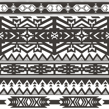 Aztec geometric decorative seamless background. Monochrome abstract ethnic pattern.のイラスト素材